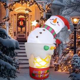 Christmas Inflatables Snowman Outdoor 6FT - Blow up Snowman in Ice Cream with LED Lights, Funny Christmas Inflatable Decoration for Indoor Yard Garden Patio Lawn Party Holiday Xmas