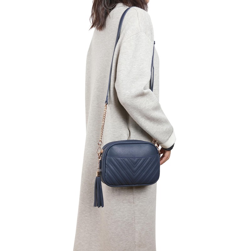 Lola Mae - Bolso bandolera acolchado, diseño moderno, Azul marino,