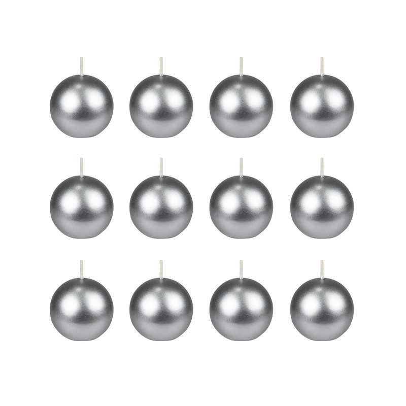 Zest Candle 12-Piece Ball Candles, 2-Inch, Metallic Silver
