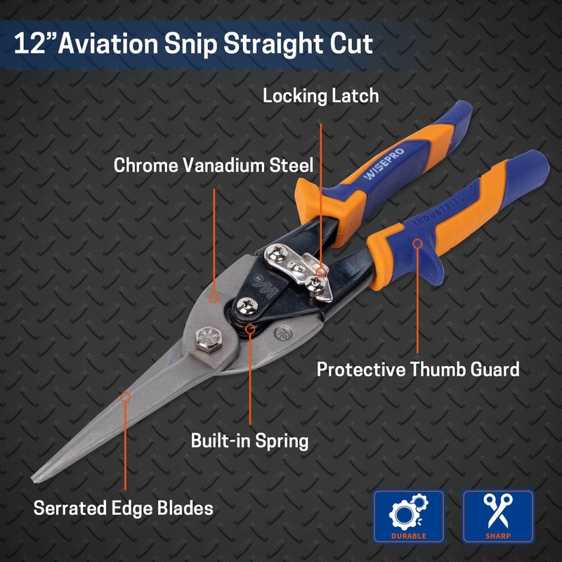 WISEPRO 10”/ 12” Aviation Snips (Straight/Left/Right), Compound Action Metal Cutter,