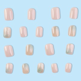 Short Press on Nails Square Fake Nails Acrylic Nails Press Ons Pink Gradient False Nails Ombre Reusable Nails for Women Girls Manicure 24pcs