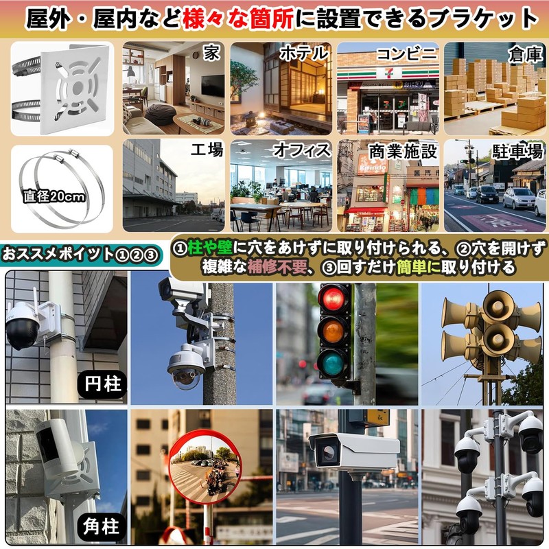 SYUNASYU Security Camera Mounting Bracket, Cylindrical Column, Full Set, Ready-to-Use,