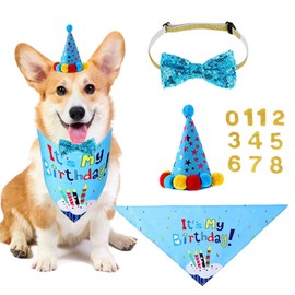 Dog Birthday Hat, 1 Set Pet Cat Dog Party Bandana with Cute Bow Tie and Hat, Dog Birthday Party Supplies for Kitten Puppy Small Medium Dogs Costumes