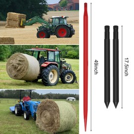 Red Coated Bale Forks, 49" Bale Spear 3000 lbs Capacity Hay Spear,Hay Handing Equipment Fit for Bobcat Tractors