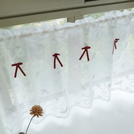 American country style embroidered gauze curtain bistro curtain kitchen curtain.