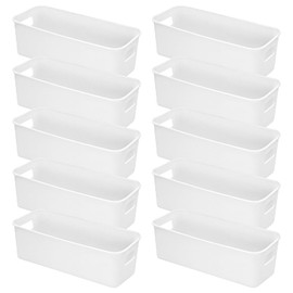 Pack of 10 Storage Boxes, Storage Boxes, Storage Baskets, Plastic, 24.5 x 7.5 cm, for Office, Kitchen, Bathroom, Cosmetics, Children's Room, Cupboard