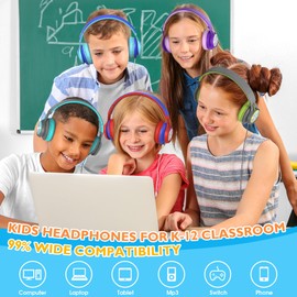 AILIHEN Kids Headphones for School with Microphone - C8 On-Ear Wired Headphones 10-Pack Bulk with HD Stereo Sound 3.5mm Jack for K-12 Classroom Library Online Learning (Multicolor)