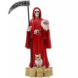 Santa Muerte 5" Inch, Red, Holy Death Grim Reaper Statue / Coin Base