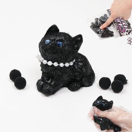 Squishy Cat Squishies Toy, Cute Cat Squeeze Toys, Furry Squishy Animal Relief Stress Ball with PVC Packaging Gifts Fidget Novelty Toy for Kids Adults (Black)