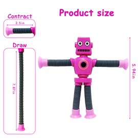 16 PCS Telescopic Suction Cup Robot Toy,Mini Robot Action Figure Bendable Fidget Travel Toy Gifts for Birthday Christmas Party Favors Shape Changing Pop Tubes ADHD Autism Sensory Toy Kids Boys Girls