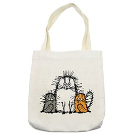 Lunarable Sketchy Tote Bag, Fluffy Cat Family with Mother Babies Feline Animal Humor Illustration, Cloth Linen Reusable Bag for Shopping Books Beach and More, 16.5" X 14", Cream