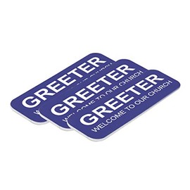 Greeter Welcome to Our Church 1 x 3 Name Tag, Blue (10 Pack)