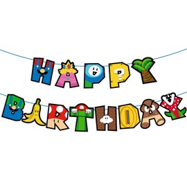 Game Theme Super Birthday Banner, Pre-Strung Colorful Game Party Decorations, Super Gaming Birthday Party Decoration for Gamer Decor