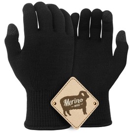 Migliore Wear Merino Wool Gloves Liner, TOUCHSCREEN Knit Gloves, Full Finger Ski Glove Liner for Cold Weather, Elastic Winter Gloves for Cycling, Running, Hiking, Driving, Gym(Black/L)