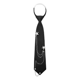 Mantieqingway Ties for Women Men, Punk Metal Chain Necktie Pre-Tied Adjustable Black Tie for Uniform, School, Shirt Accessory (Star Shape-Silver-Black)