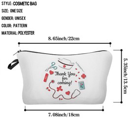 Livel lhood Nurse Makeup Bag Thank You For Coming Appreciation Present Organizer Bag Zipper Pouch Nurse Hat Pattern Cosmetic Bag Thank You Gift for Nurse Women