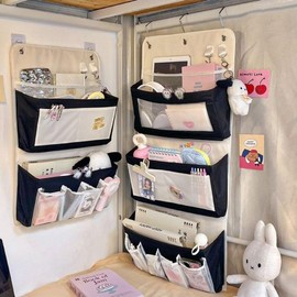 Hanging fabric basic pouch large-capacity folding pocket small accessory organizer 2-tier 3 tier 3 tier/gray