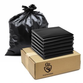 PLASTICPOWER 55-60 Gallons Large Trash can bags Heavy duty|75 packs|38 * 56|2.5 mils|Black Thickened Grabag Bags- Kitchen,Commercial,Building,Sanitation,Hotel,Property
