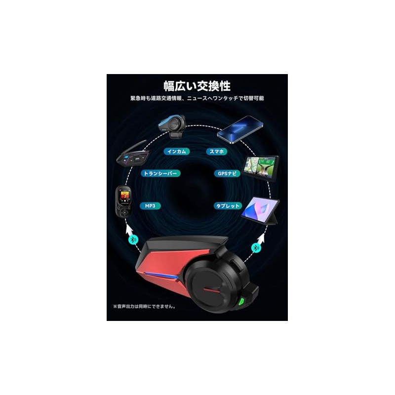 バイク インカム FMラジオ Bluetooth接続 連続通話時間30時間 Type-C充電