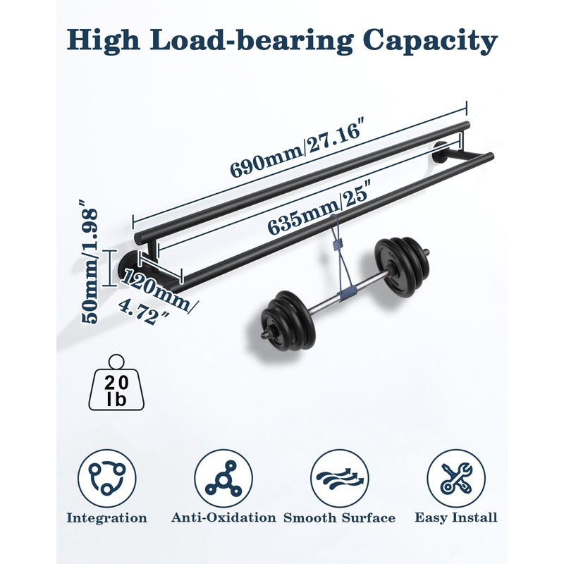 Alise Double Towel Bar Black,28" Towel Rack for Bathroom Wall