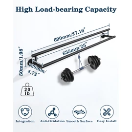 Alise Double Towel Bar Black,28" Towel Rack for Bathroom Wall Mounted,Bathroom Towel Rack SUS304 Stainless Steel Bathroom Towel Holder Quick Drying Hand Towel Holder Towel Bar for Walls