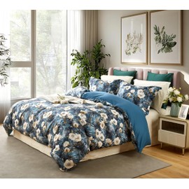 Cupocupa Floral Queen Comforter Set;Vintage Garden Boho Bedding Comforter Set Soft Reversible Botanical Flower Comforter Design 1 Comforter 2 Pillow Shams Botanical Patterns Comforters Queen Size Set