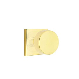 EMTEK Square Rosette Passage Set with Matching Finish Round Knob - Choice of 7 Finishes - 5110ROUUS3NL - Unlacquered Brass (US3NL)