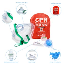 WNL Products CPR Rescue Mask, Adult/Child Pocket Resuscitator, Soft Case Kit with Belt Clip