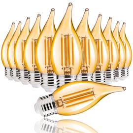 ALAMPEVER LED Chandelier Light Bulbs 40 Watt, Dimmable CA11 Candelabra LED Light Bulb, E26 Led Bulbs 2200K Warm White, Amber Glass, 12 Pack, 330LM