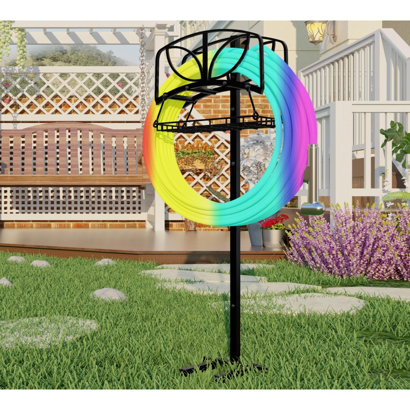 Fire Beauty Garden Hose Holder with Storage Basket,Heavy-Duty,80+ lb Capacity,Rust-Proof