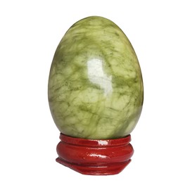 Manekieko Natural Green Jade Egg-Shape Meditation Chakra And Home Decor Balancing Gemstone and Crystals Figurines Kit,35 * 50mm Reiki Healers And Yoga Practioner With Wooden Stand