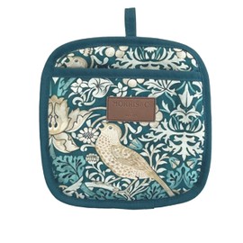 Auntie Morags Morris & Co Strawberry Thief Pot Grab with Pocket - Teal, 21 x 21
