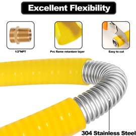 Dogetgd CSST 1/2" Gas Line 70ft Corrugated Stainless Steel Tubing Flexible Gas Line 1/2inch Natural Gas Hose Pipe Kit with 2 Male Adapter Fittings