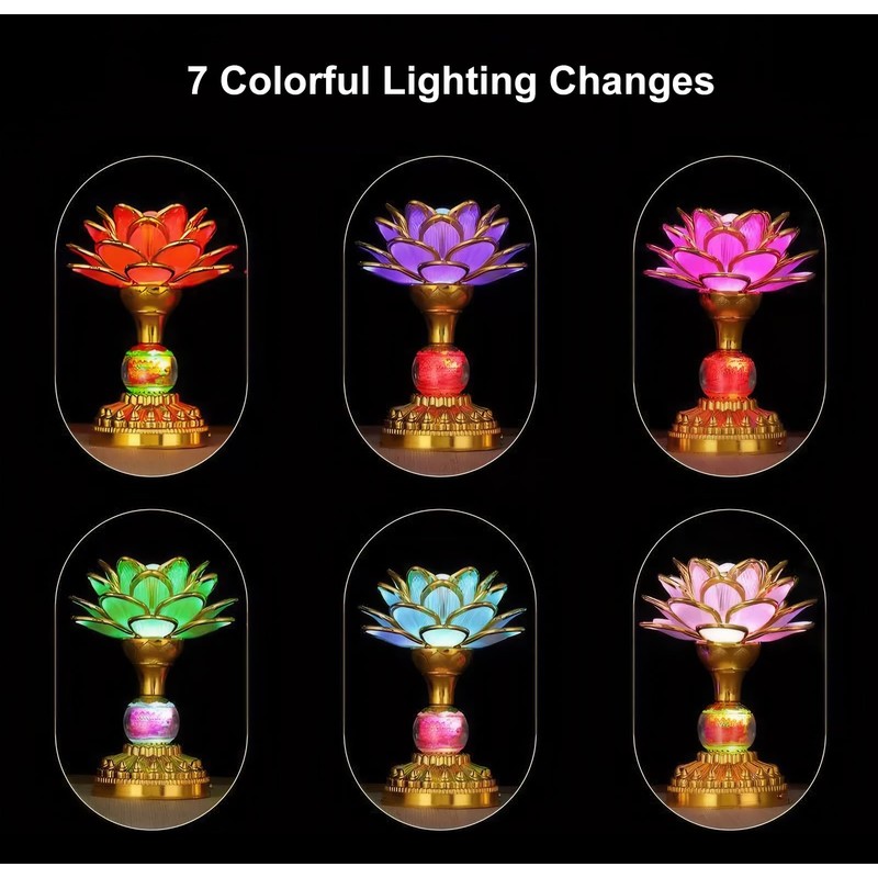 Omeet Colorful LED Lotus Buddhist Lamp, Gradient Buddha Light for