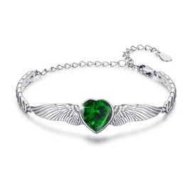 TUGHRA Emerald Bracelets for Women Guardian Angel Bracelet 925 Sterling Silver Bracelets Emerald Heart Charms for Bracelets Vintage Jewelry Gifts Adjustable Chain