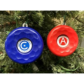 Zieglerworld American Table Shuffleboard Puck Weight Holiday Christmas Ornament - Set of 2 - Blue & Red Cap Top