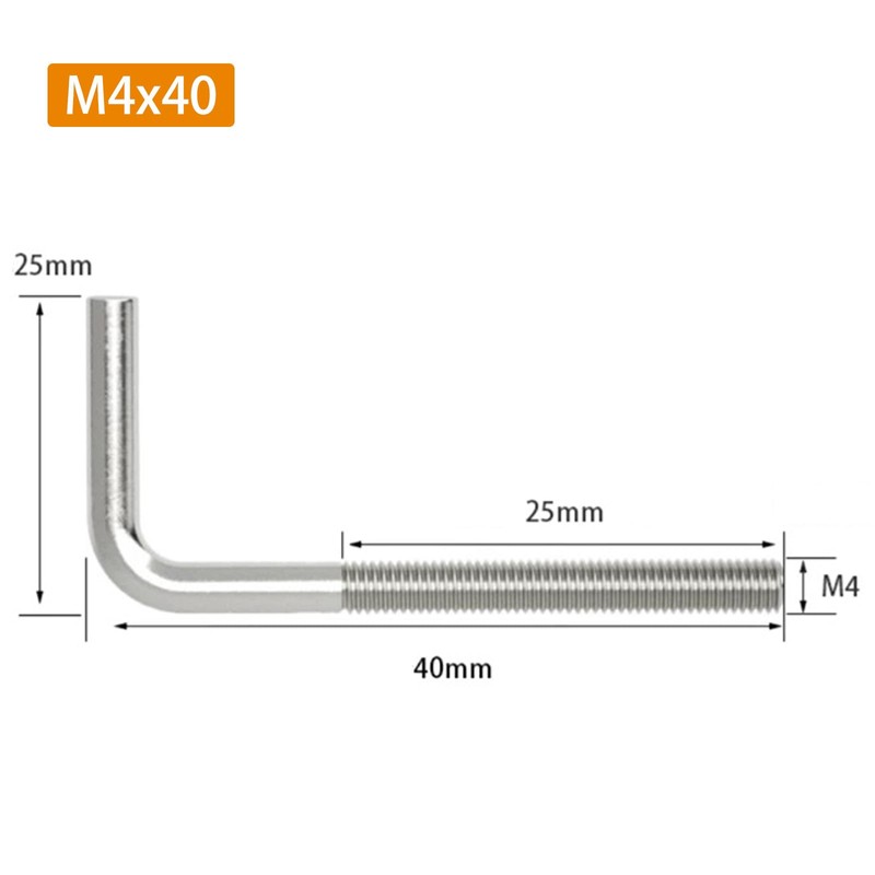 (30 Pieces) M4x40mm L Shape Foundation Bolts 304 Stainless Steel