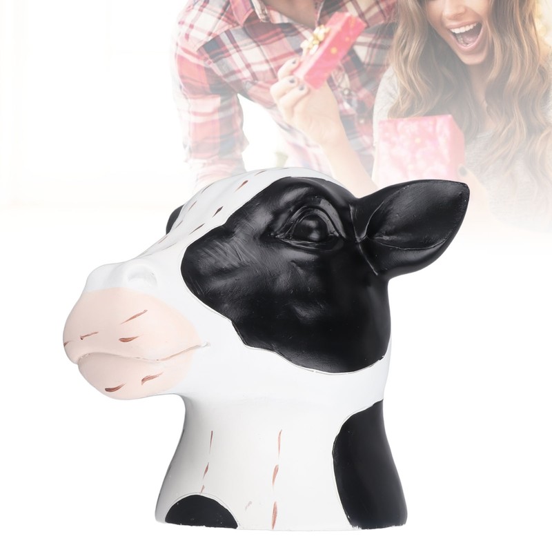 Black White Cow Head Wearing Glasses Statues Resin Stable Glasses
