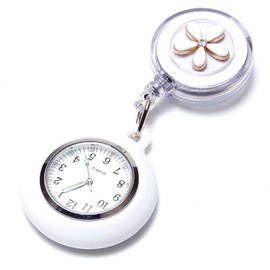 GoodsLand GD-HANANW Nurse Watch, Clip-type, Reel Type, Flower, Clip, Glow in the Dark, white