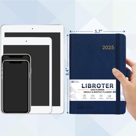 2025 Planner - Planner 2025, 2025 Planner Weekly and Monthly, Jan. 2025 - Dec. 2025, 5.7'' x 8.4'', Thick Paper, Leather Cover, Pen Holder, Back Pocket, Perfect Daily Organizer - Navy Blue