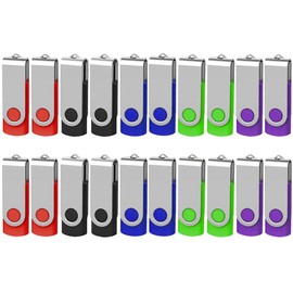 AreTop USB Sticks, 4 GB, Pack of 20, USB 2.0 Memory Stick, USB Stick Key Ring, Flash Drive 20 Pieces, Multicoloured Rotating Memory Stick USB Set