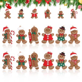 12PCS Gingerbread Ornaments, Ginger Man Ornament with Strings, Gingerbread Man Decorations Christmas Tree Decorations, Hang Decoration for Christmas Trees, Garlands, Windows, Fireplace Mantels