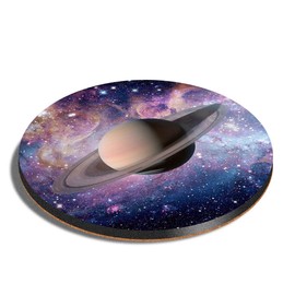 1 x Round Coaster - Saturn Planet Rings Space NASA Galaxy Cork Backed MDF Glossy Tea Coffee Accessory #24150