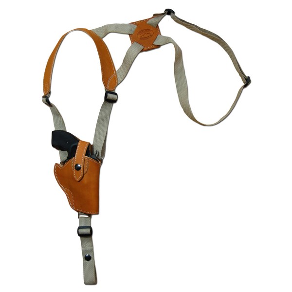 Barsony Saddle Tan Leather Vertical Cross Harness Shoulder Holster for S&W J Frame Snub Nose Right