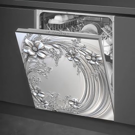 HOMETITUTE Silver Floral Magnetic Dishwasher Cover 23x26 Inch Embossed Flower Panel Dishwasher Magnet Sticker Decorative Appliance Wrap for Kitchen Refrigerator Door Fridge Decoration