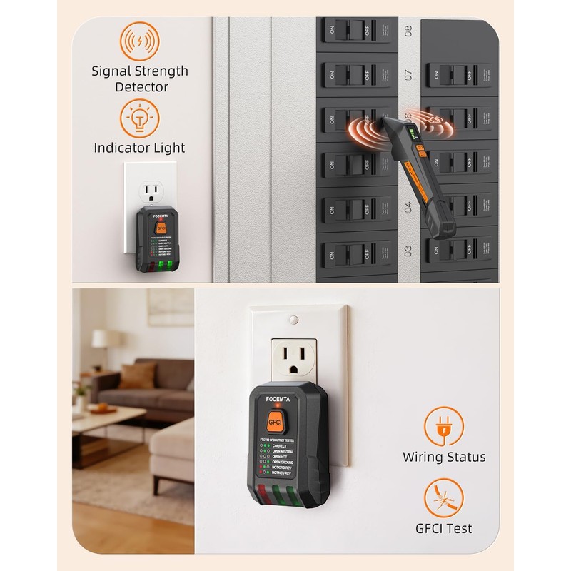 Focemta Circuit Breaker Finder and GFCI Outlet Tester - Digital