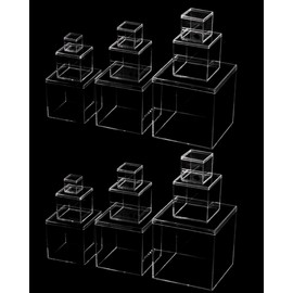 ZUMEHU 18 PCS Clear Acrylic Boxes with Lids 6 Each in 3 Sizes (3"x3", 3.2"x3.2", 1.7"x1.7") Clear Plastic Display Boxes Small Plastic Storage Cubes for Jewelry, Candy, Crafts, Collectibles