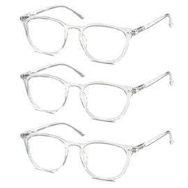 HAPJOYS Clear Reading Glasses for Women Men Stylish Lightweight Magnifying Readers +0.50 Transparent Cheaters Glasses W/Sping Hinges 3 Pack Clear Frames