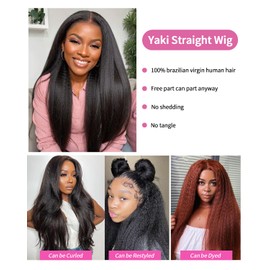 4x4 Closure Human Hair Wig Yaki Straight HD Lace Closure Human Hair Wigs for Black Women 18 Inch 180% Density HD Swiss Lace Closure Yaki Wig Pre-Plucked with Baby Hair
