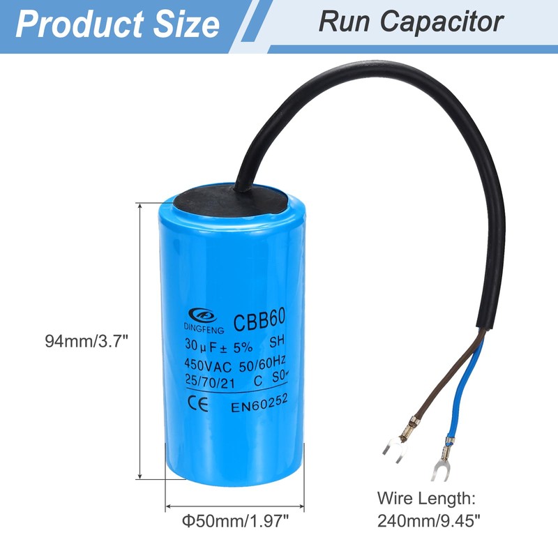 PATIKIL CBB60 30uF Running Capacitors, AC 450V 2 Wires 50/60Hz